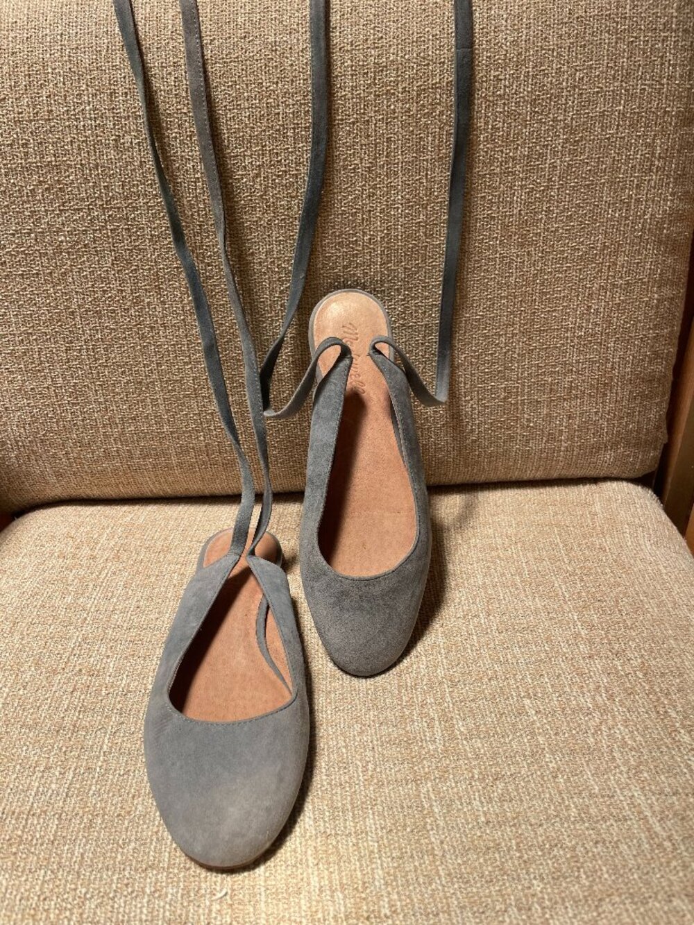 Steel Blue ankle-strap ballet shoes, Madewell